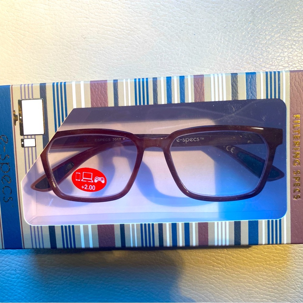 E-Specs Blue Light Square Readers in Brown +2.00
